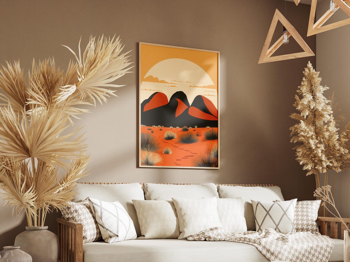 Australian Desert Dunes with Dark Mountains Art Poster Scenic - Image 3