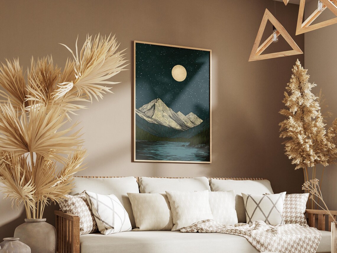 Gates of the Arctic Alaska Moonlit Snowy Peak Lake Starry Night Art Poster - Image 3