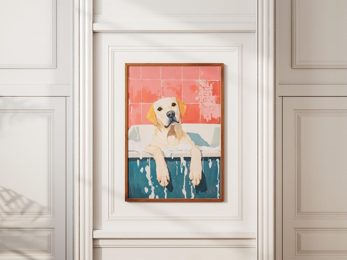 Labrador Retriever Dog Art Print In Bathtub Poster Pet Wall Bathroom Decor Lover Gift Cute - Image 2