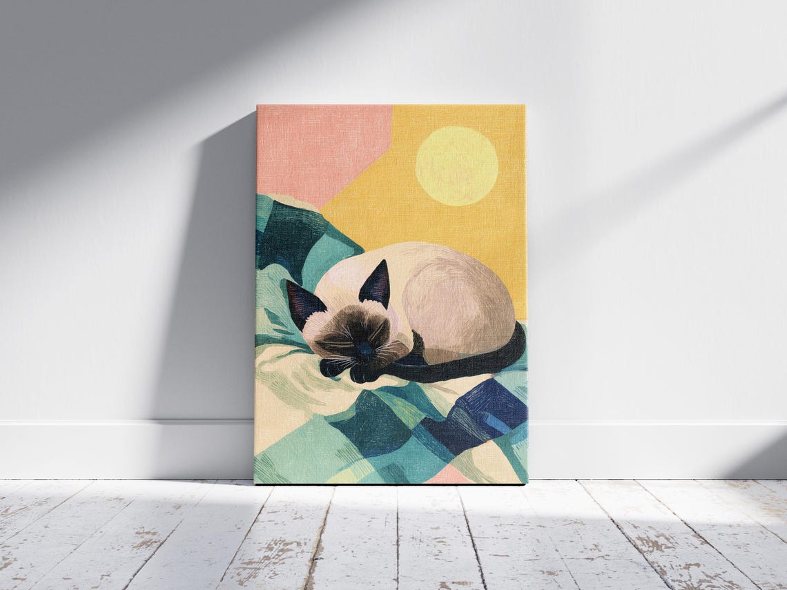 Sleeping Siamese Cat on Teal Bedding Yellow Sun Matisse Poster - Image 3
