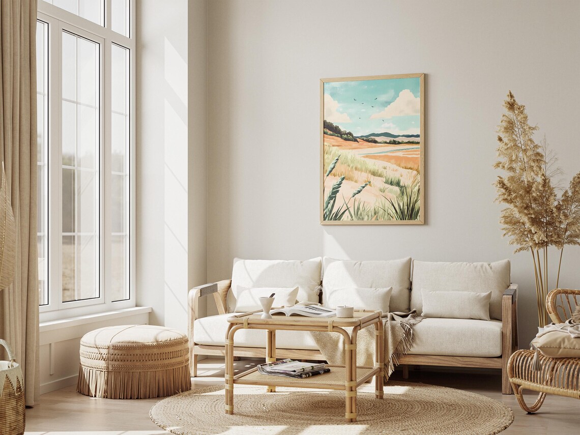 Peaceful Coastal Sand Dunes Beach Grass Watercolor Landscape Poster - Image 4