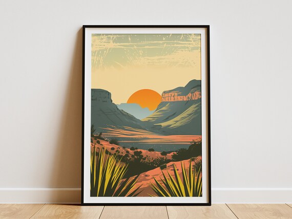 Guadalupe Mountains National Park Canyon Sunset Vintage Travel Poster