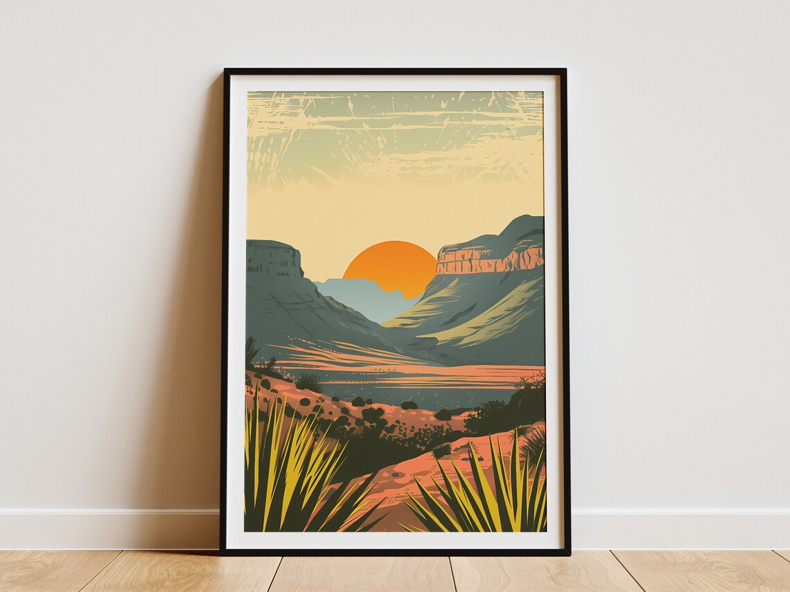 Guadalupe Mountains National Park Canyon Sunset Vintage Travel Poster