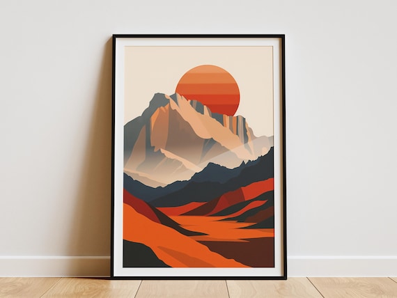 Minimalist Mountain Landscape Poster Abstract Desert Art Print Mid Century Modern Wall Art Geometric Art Print Home Decor