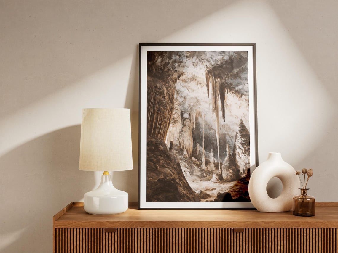 Carlsbad Caverns National Park Sepia Stalactite Cave Art Poster - Image 4