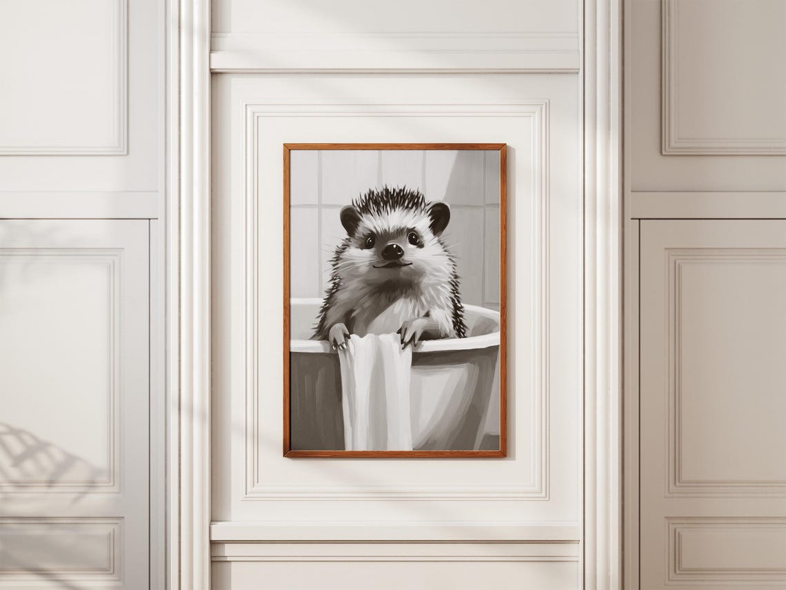 Hedgehog In Bathtub Poster Print Cute Animal Art Bathroom Wall Decor Funny Gift Bubble Bath Minimalist Nursery - Image 2