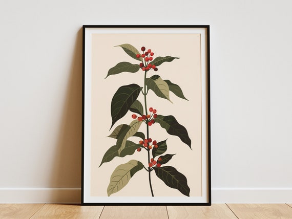 Coffee Plant Illustration Minimalist Poster Botanical Print Green Plant Wall Art Kitchen Decor Coffee Lover Gift
