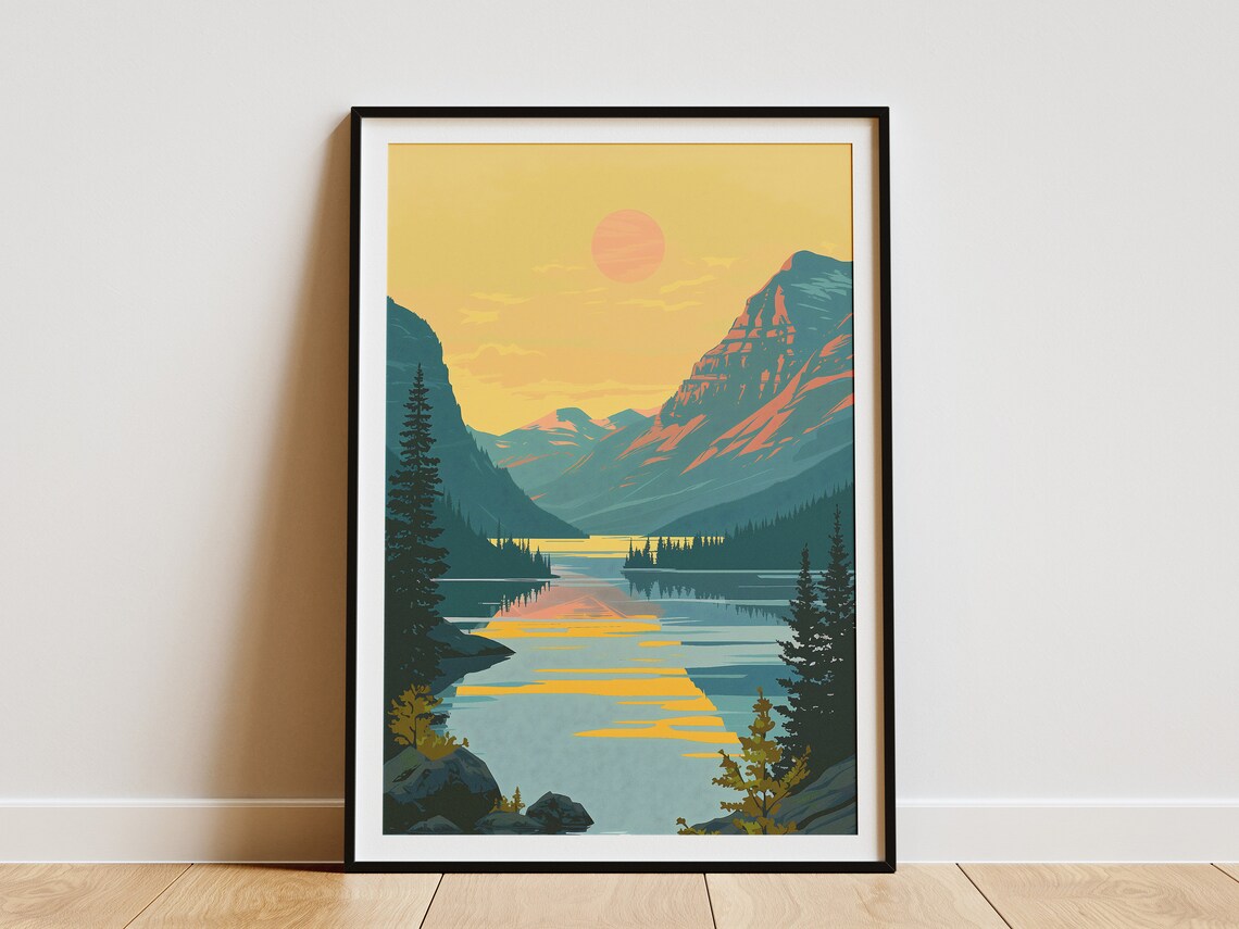 Sunset Mountain Lake Landscape Poster Wall Art Print Nature Scenery Art Print