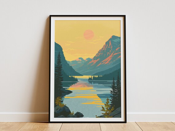 Sunset Mountain Lake Landscape Poster Wall Art Print Nature Scenery Art Print