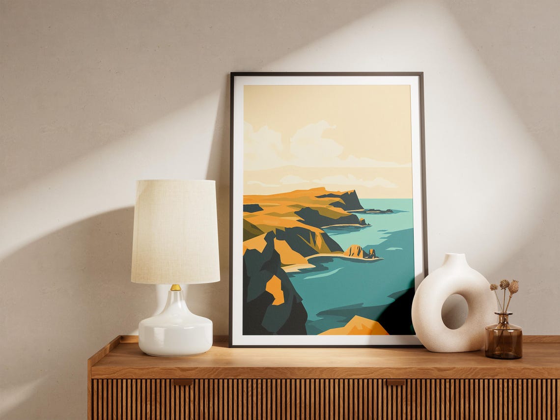 South Georgia Island Golden Cliffs Teal Ocean Minimalist Poster - Image 5