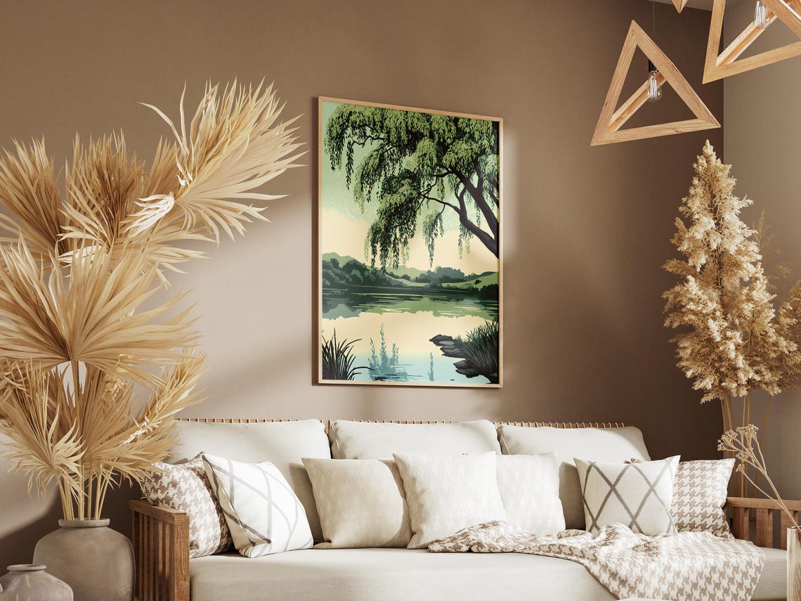 Weeping Willow Tree Pond Serene Lake Reflection Nature Poster - Image 3