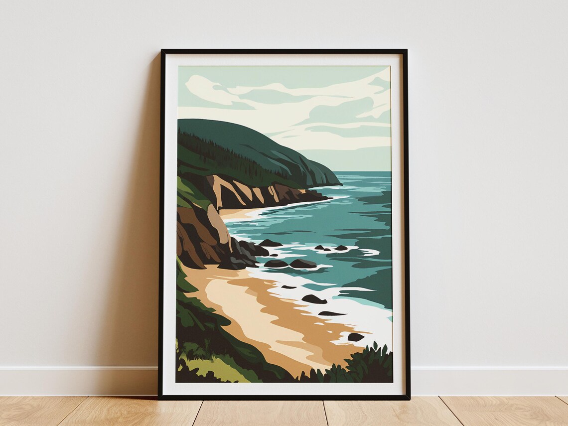 Cabot Trail Canada Rocky Coastline Ocean Beach Travel Art Poster