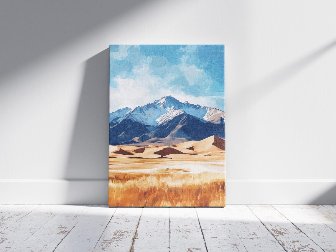 Snowy Mountain Peak Desert Sand Dunes Golden Hour Sunset Poster - Image 2