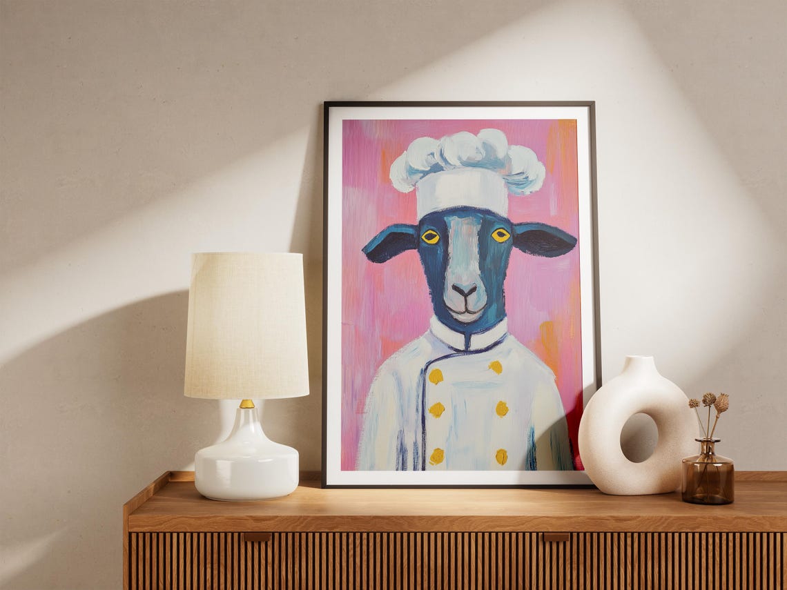 Sheep Chef Poster Print Kitchen Art Animal Funny Farmhouse Decor Whimsical Illustration Gift Quirky - Image 4