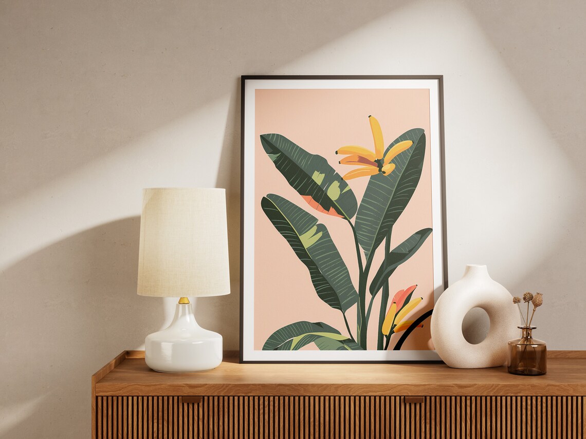 Banana Leaves Golden Bird Of Paradise Bloom Blush Botanical Poster - Image 2