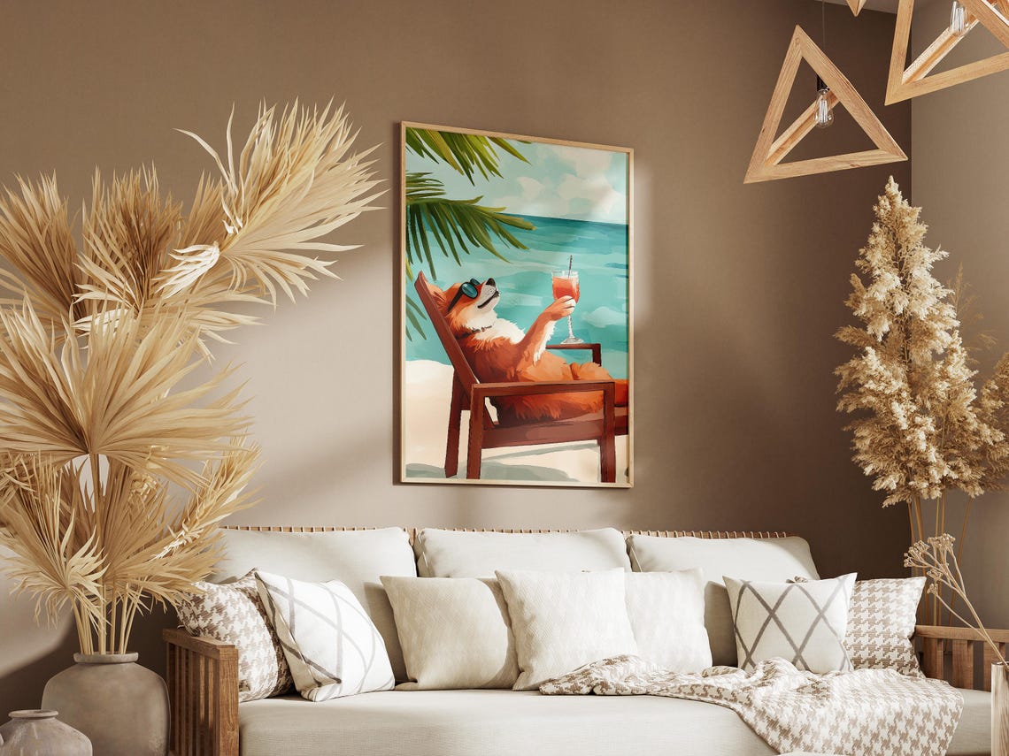 Pomeranian Beach Dog Poster Summer Vacation Dog Print Cute Puppy Art Orange Dog Coastal Animal Decor Funny Pet Poster Dog Lover Gift Modern - Image 3