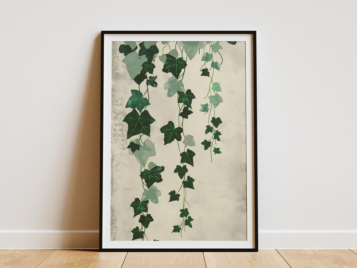 Lush Trailing Ivy Vines Cream Antique Vintage Botanical Wall Art