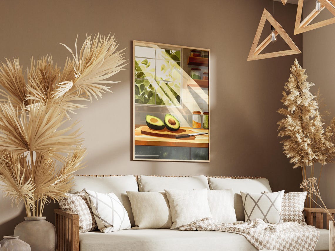 Avocado Halves On Wooden Board In A Sunlit Kitchen Art Poster - Image 3