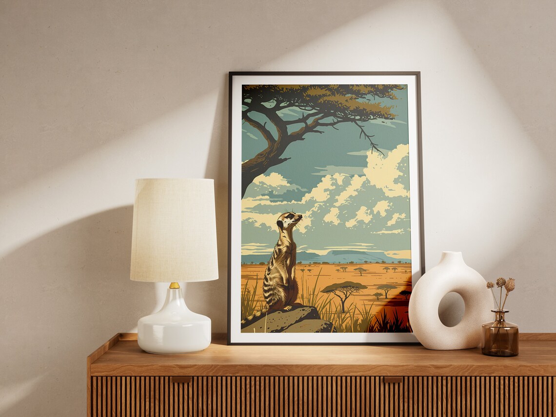 Meerkat On Savanna Vintage Travel Poster - Image 2