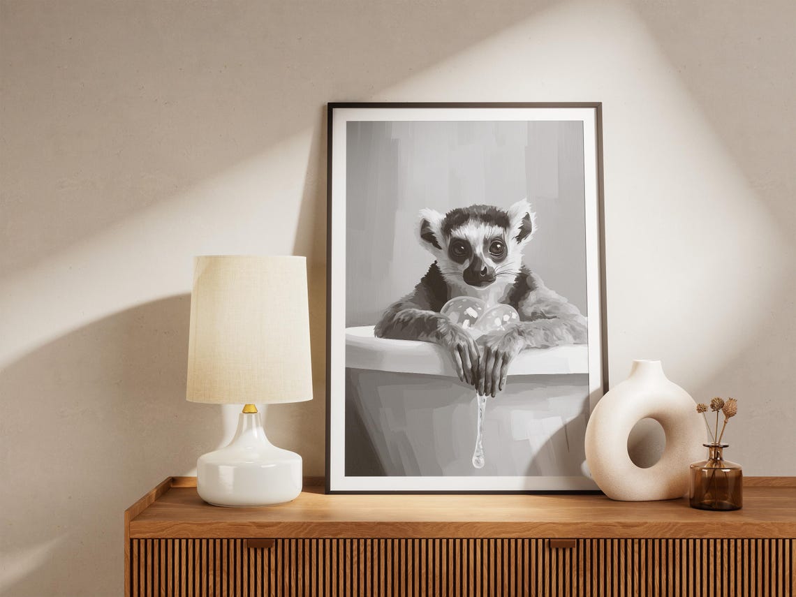 Lemur In Bathtub Poster Bubble Bath Cute Animal Bathroom Wall Decor - Image 4