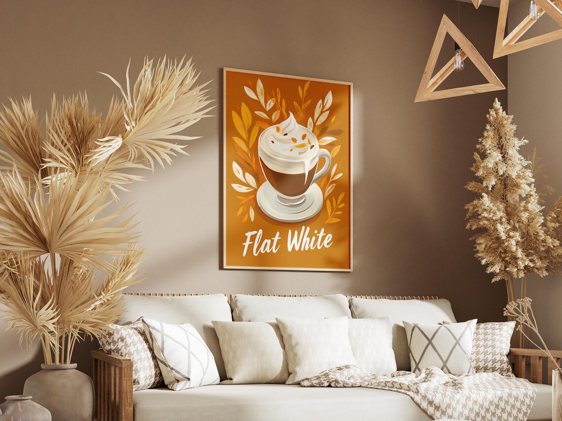 Flat White Autumn Orange Leaf Motif Warm Fall Cafe Menu Poster - Image 3