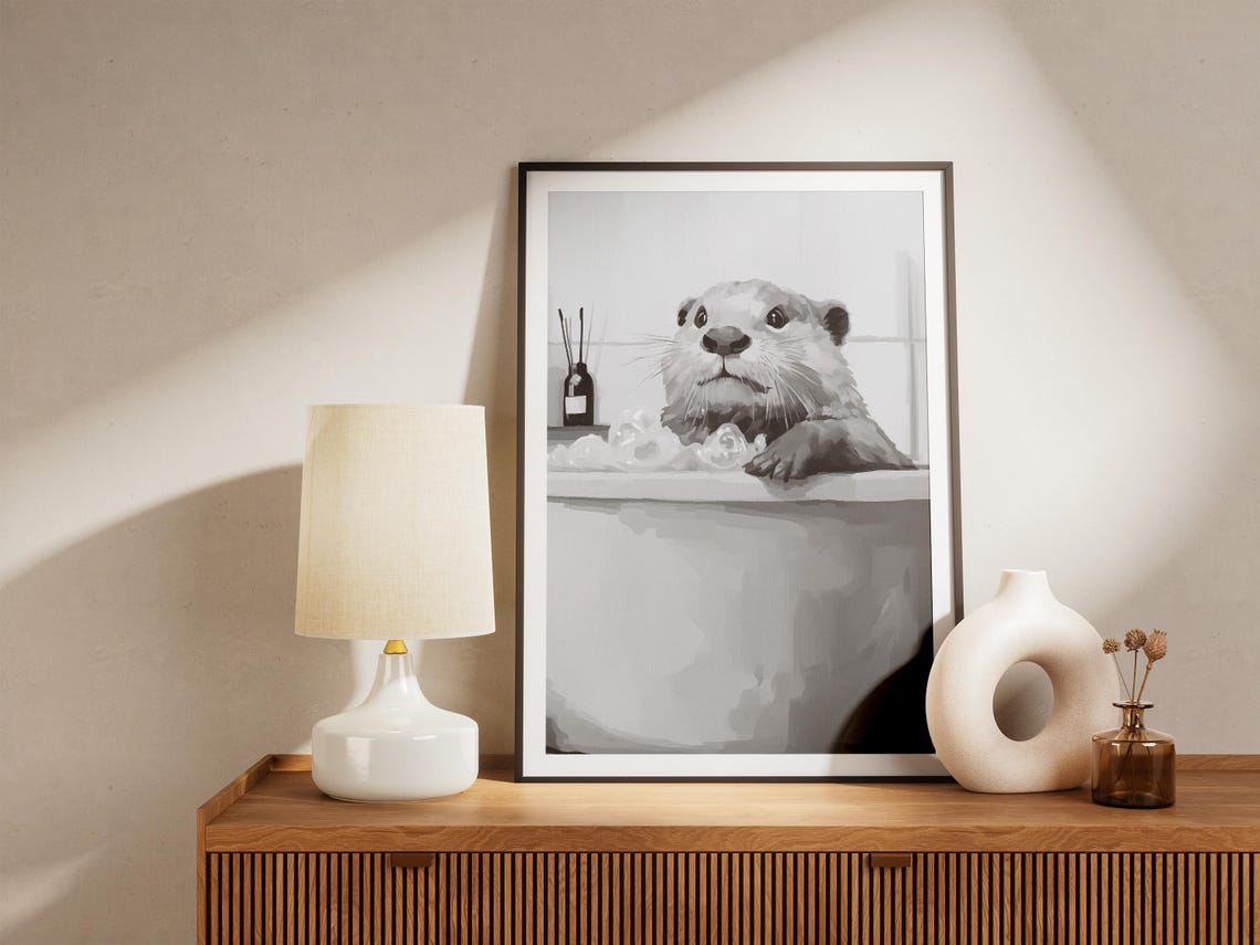 Otter In Bathtub Poster Bathroom Wall Art Funny Animal Print Minimalist Home Decor Cute Bubble Bath Lover - Image 4