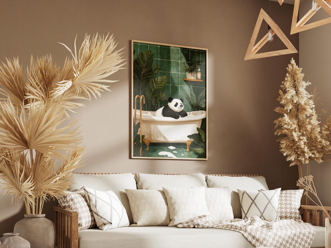 Serene Panda In White Clawfoot Tub Green Jungle Bathroom Poster - Image 3