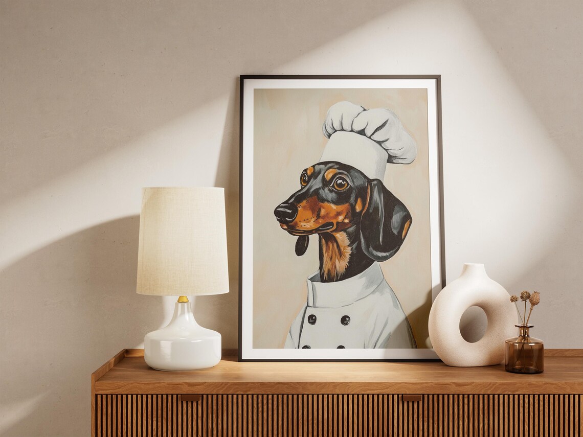 Dachshund Chef In Tall White Hat Elegant Profile Portrait Poster - Image 4