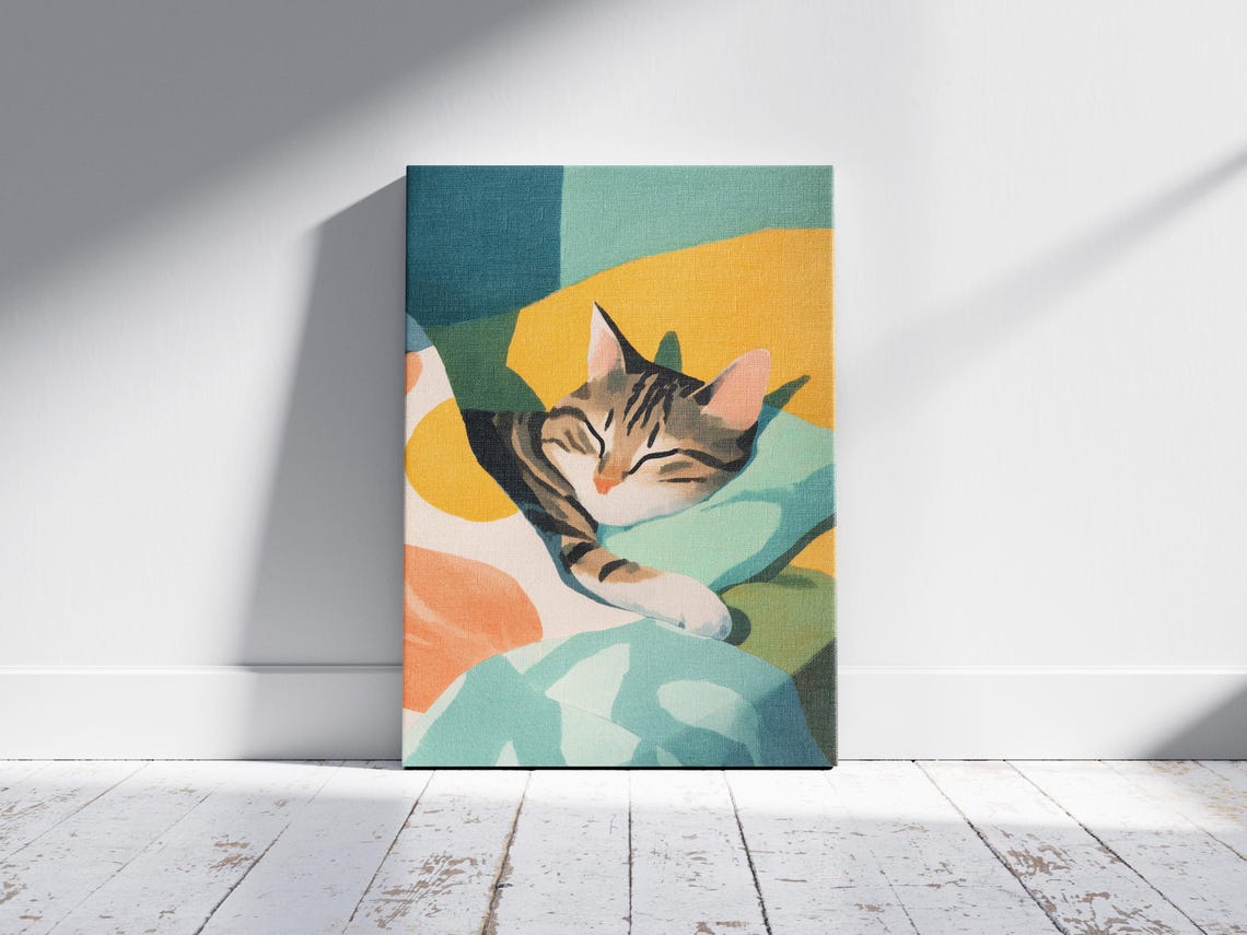Tabby Cat Sleeping Among Colorful Shapes Matisse Style Art Poster - Image 2