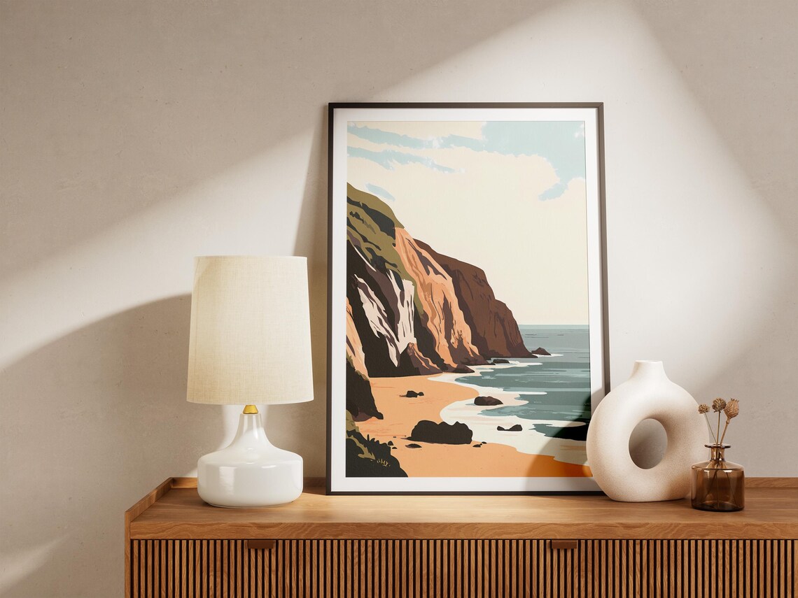 Jurassic Coast England Ochre Cliffs Sandy Beach Seascape Poster - Image 5