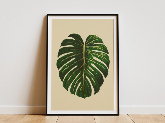 Monstera Leaf Art Print Tropical Plant Poster Botanical Wall Decor Hawaiian Style Green Illustration Minimalist Home Modern