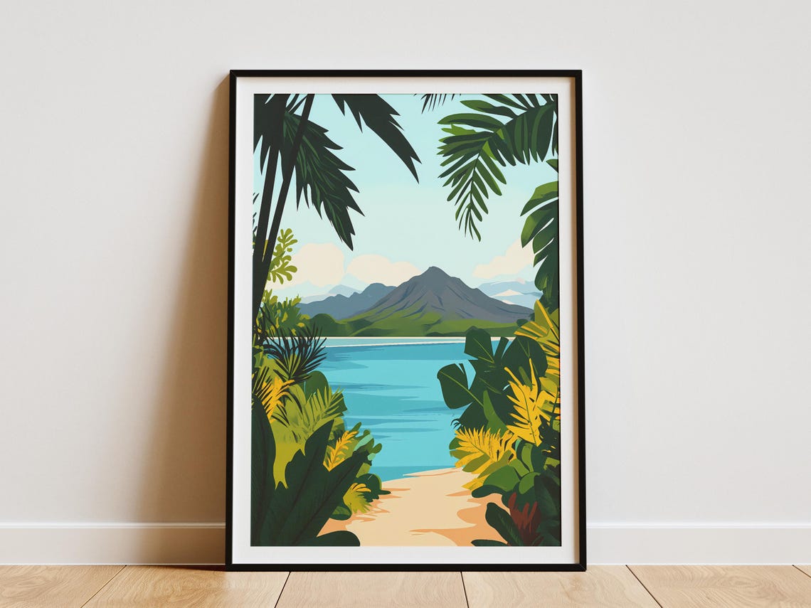 New Caledonia Island Volcanic Peak View Framed by Jungle Poster