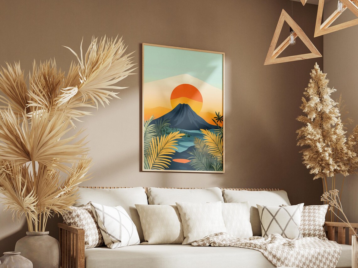 Jeju Island Volcano Crater Golden Sunset Palm Grove Korea Poster - Image 3