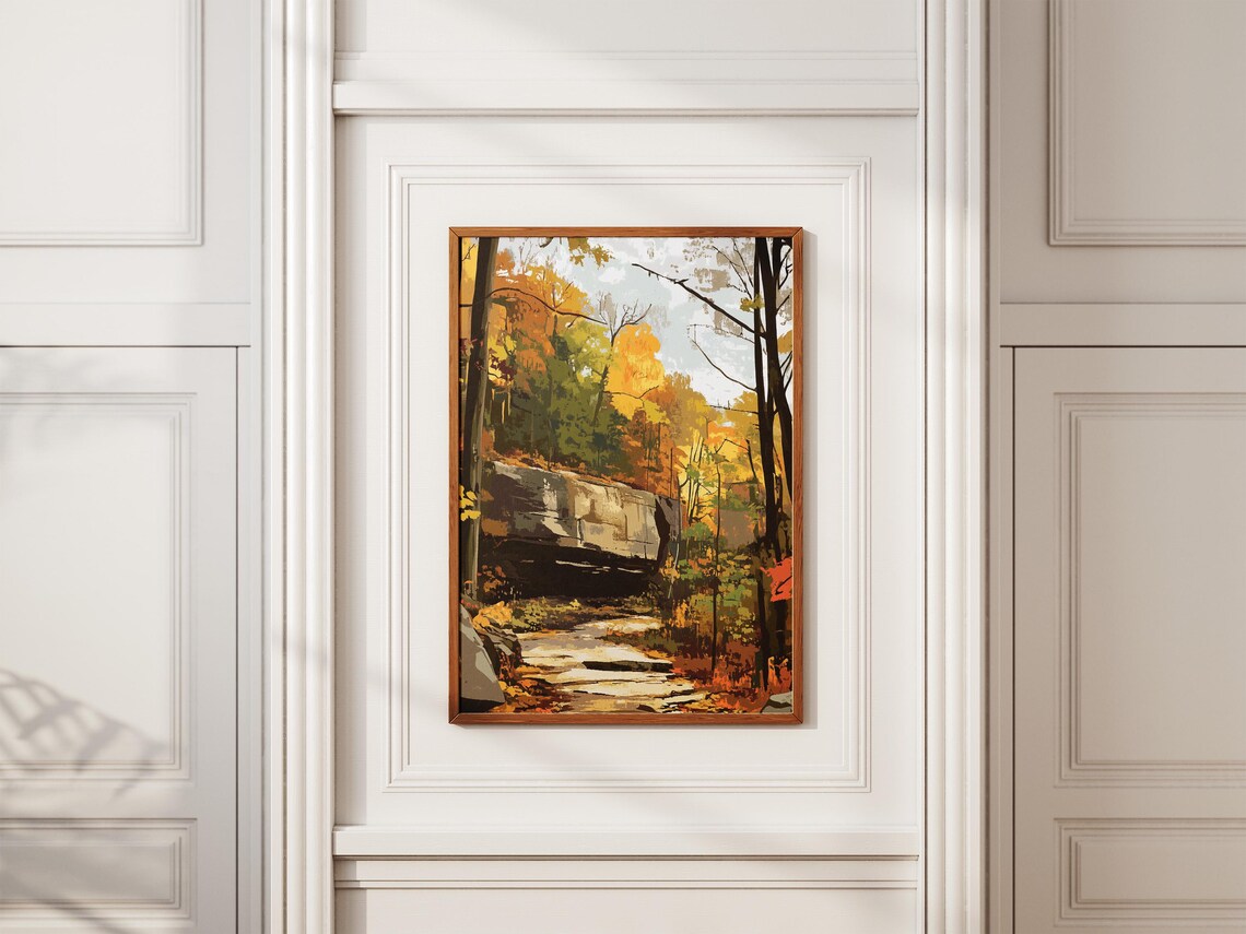 Autumn Forest Trail Fall Foliage Vintage Style Woodland Art Poster - Image 2