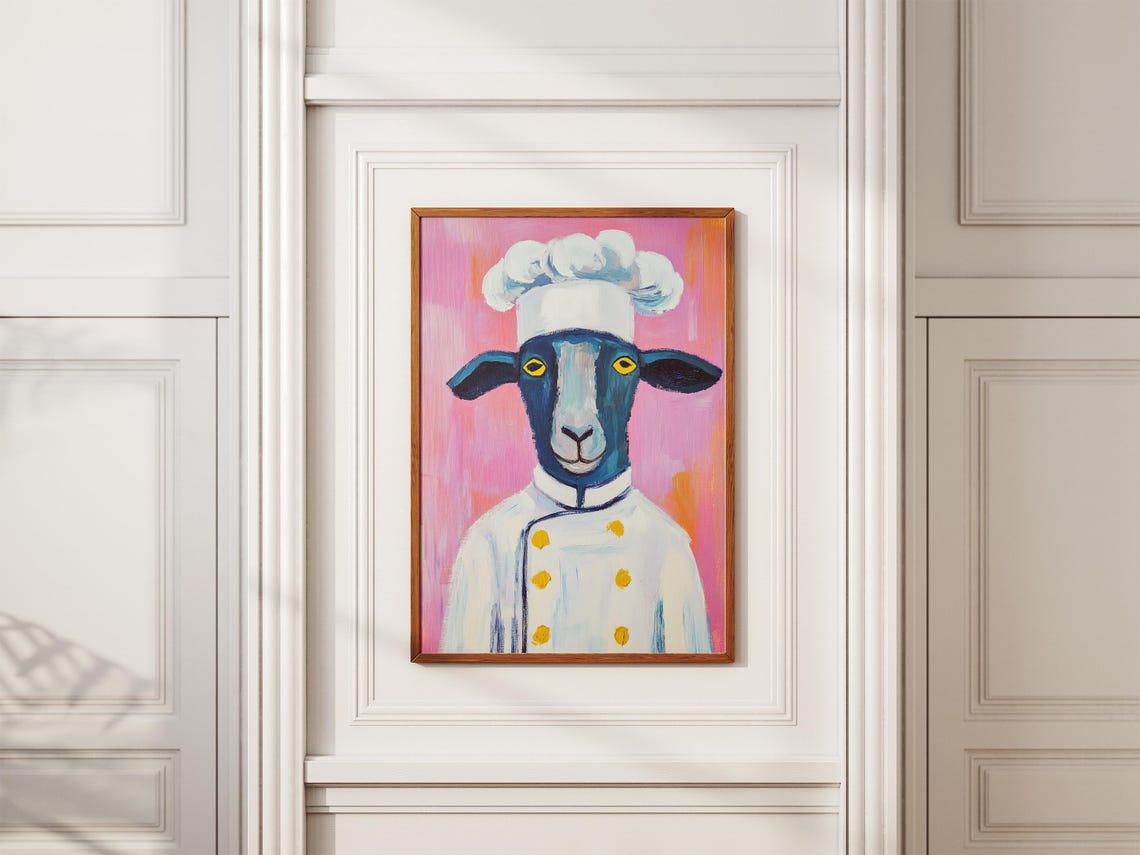 Sheep Chef Poster Print Kitchen Art Animal Funny Farmhouse Decor Whimsical Illustration Gift Quirky - Image 2