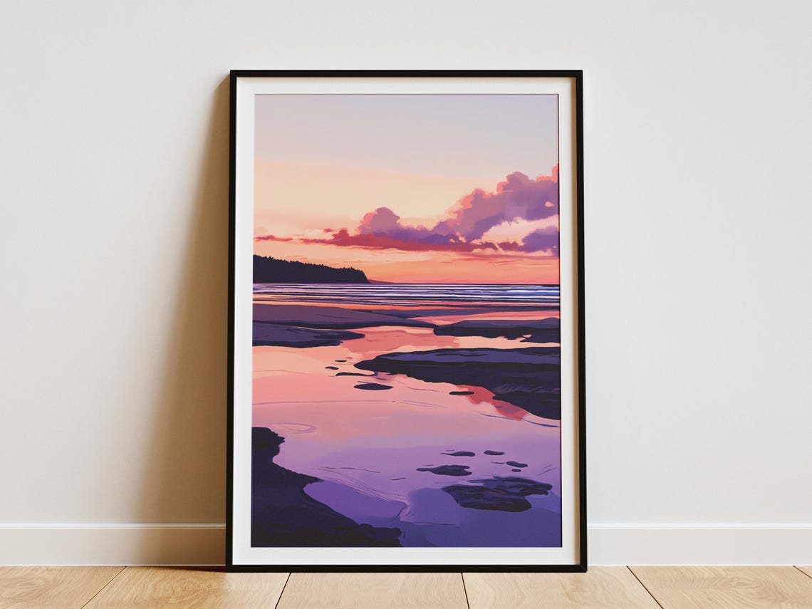 Pink Sunset Sky Reflecting in Calm Coastal Tidal Pools Poster