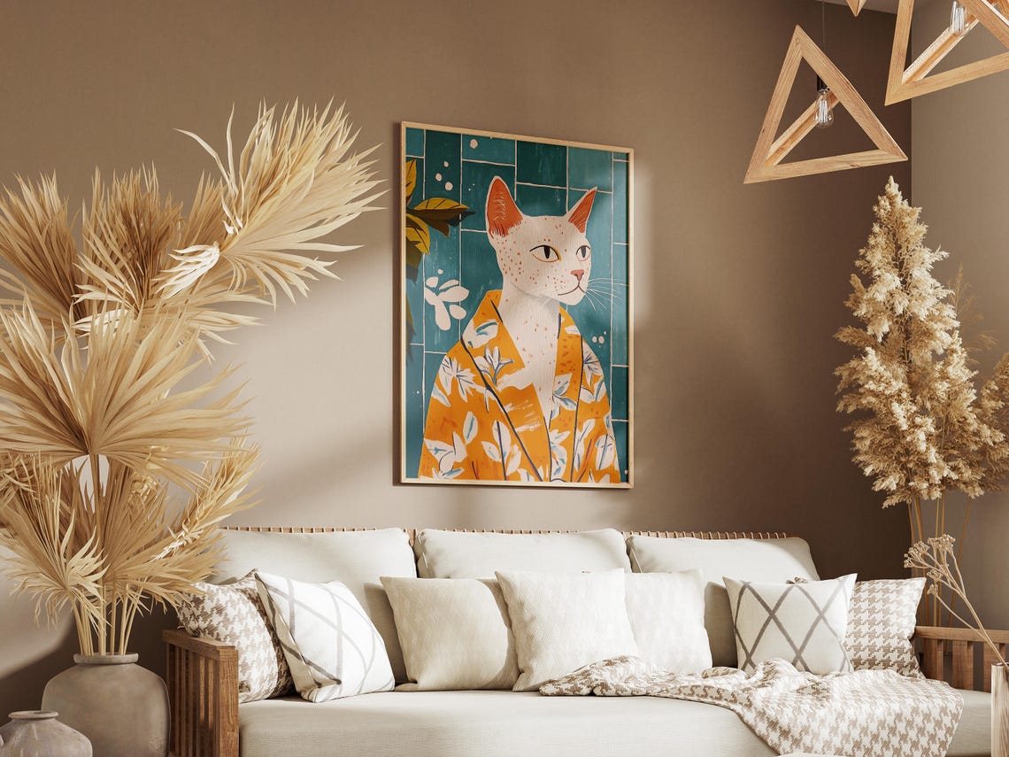 Oriental Shorthair Cat Bathrobe Poster Print Funny Art Lover Gift Bathroom Wall Decor Humorous Pet In Robe - Image 3