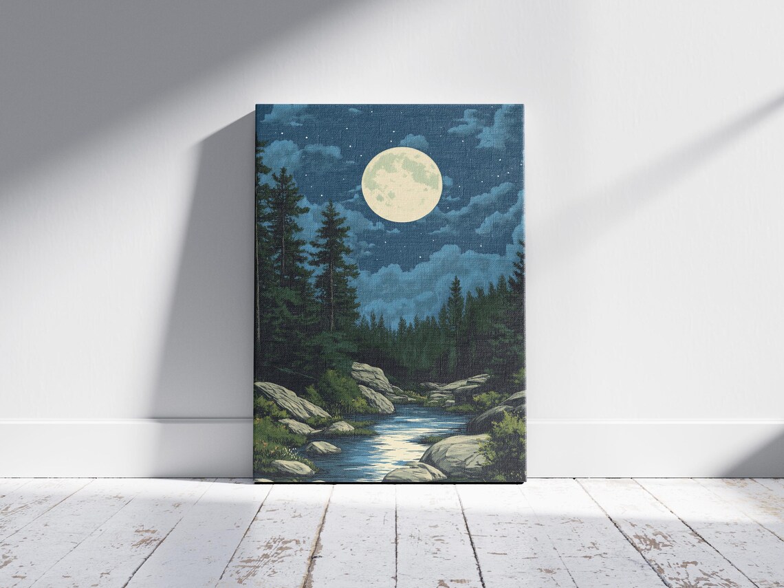 Ozark National Forest Arkansas Full Moon River Night Landscape Poster - Image 2