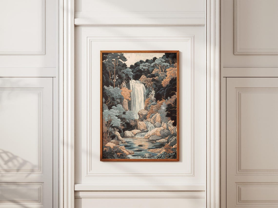 Tall Forest Waterfall Cascading into Rocky Pool Nature Poster - Image 2