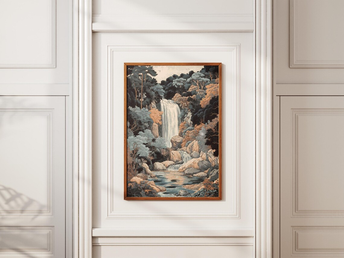 Waterfall Forest Pool Poster Print Nature Art Landscape Waterfall Forest Trees Japanese Style Tranquil Scene Calm Serene Wall Decor Home - Image 2