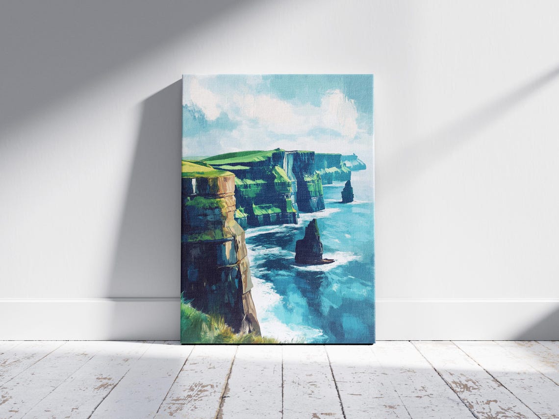 Cliffs Of Moher Ireland Turquoise Sea Stacks Coastal Travel Poster - Image 2