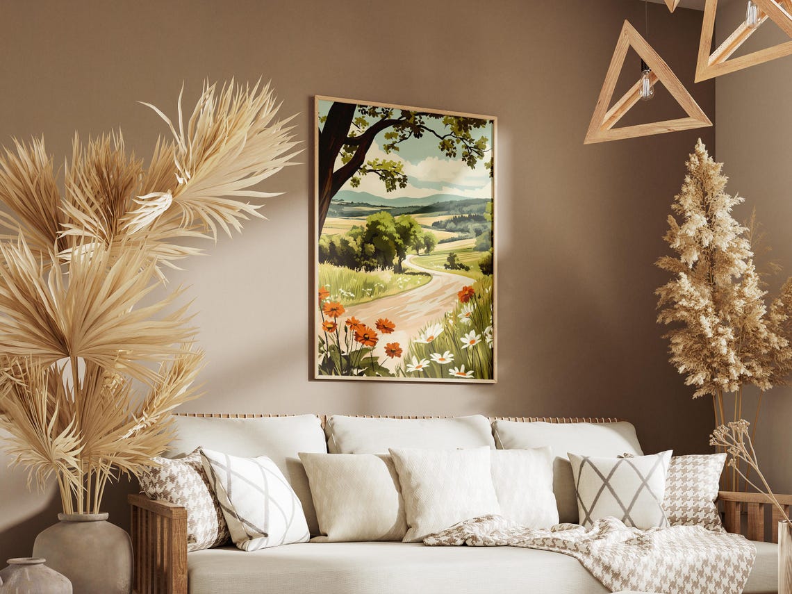 Winding Country Road Through Green Summer Fields Landscape Poster - Image 3