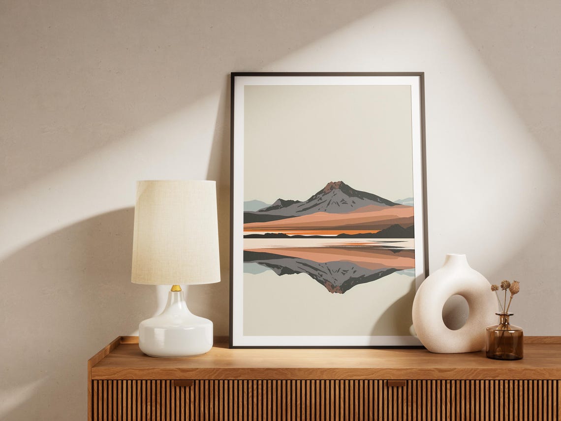 Minimalist Mountain Lake Reflection Abstract Landscape Poster - Image 2
