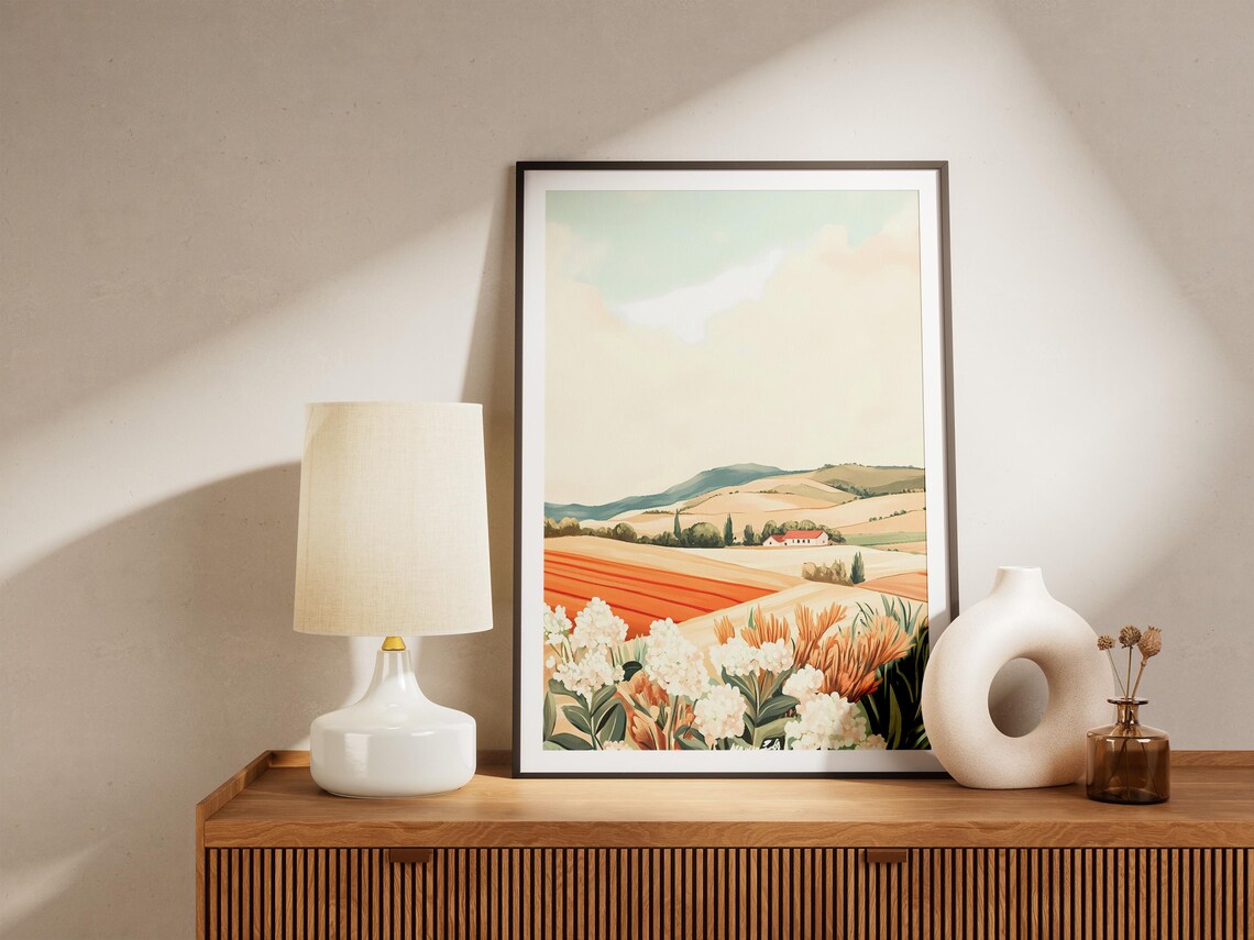 Countryside Farmhouse With Orange Plowed Fields Spring Poster - Image 5
