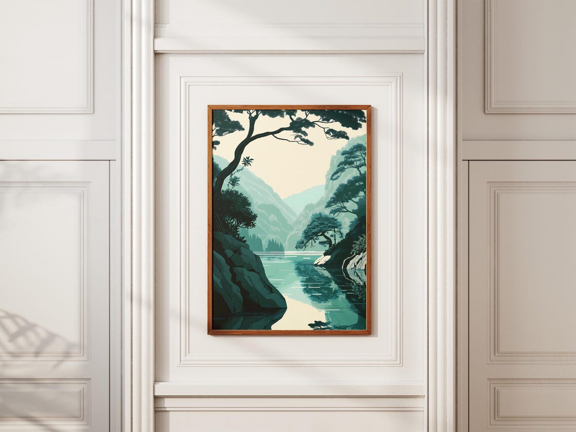 Yakushima Island Japan Teal Gorge River Pine Branches Poster - Image 2