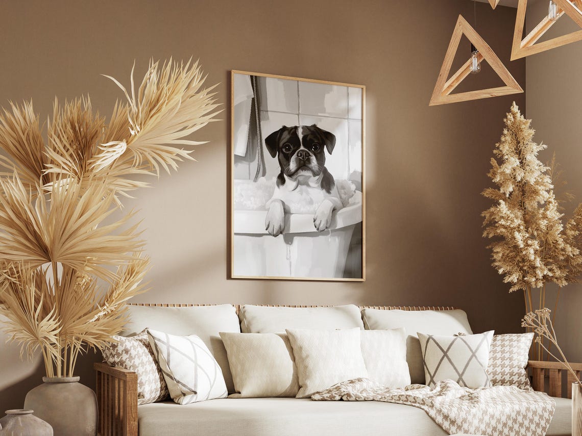 Adorable Pug Puppy Bubble Bath Minimalist Dog Bathroom Poster - Image 3