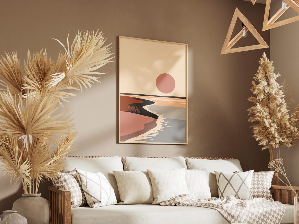 Minimalist Beach Sunset Poster Soft Coastal Curves Wall Decor Gift - Image 3