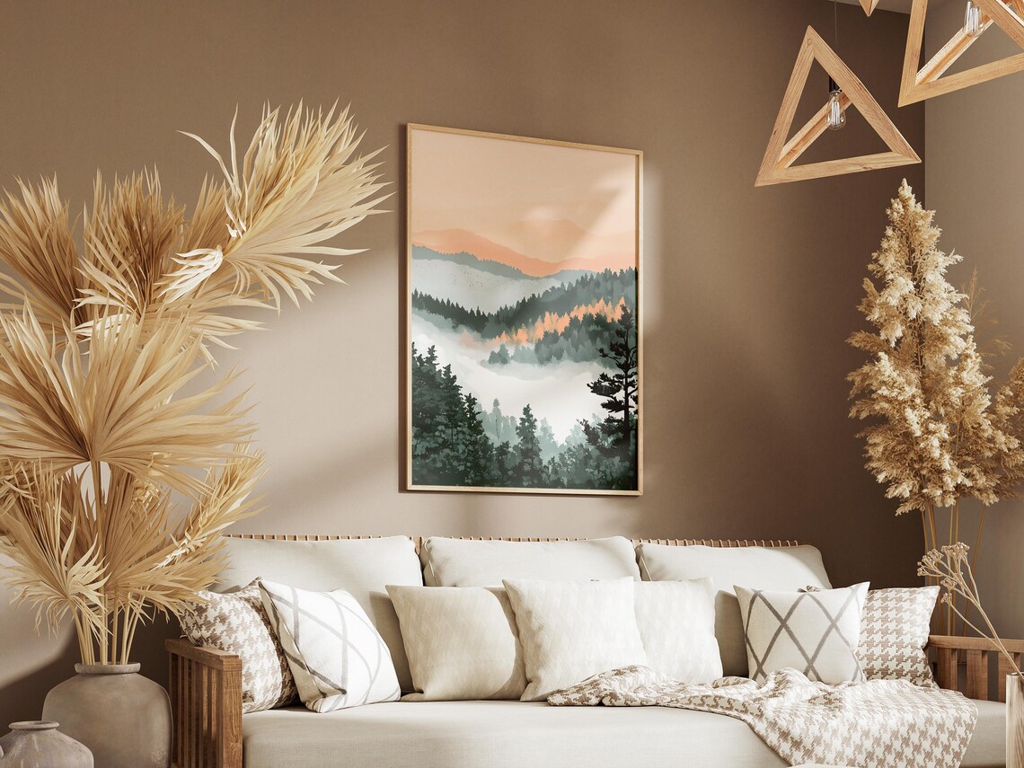 Misty Forest Valley With Layered Pine Ridges in Soft Fog Poster - Image 3