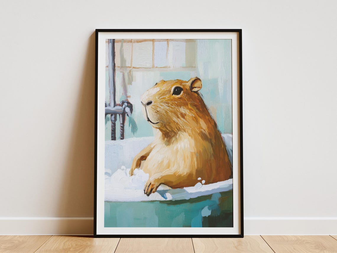 Blissful Capybara Leaning Back in a Soothing Bubble Bath Poster