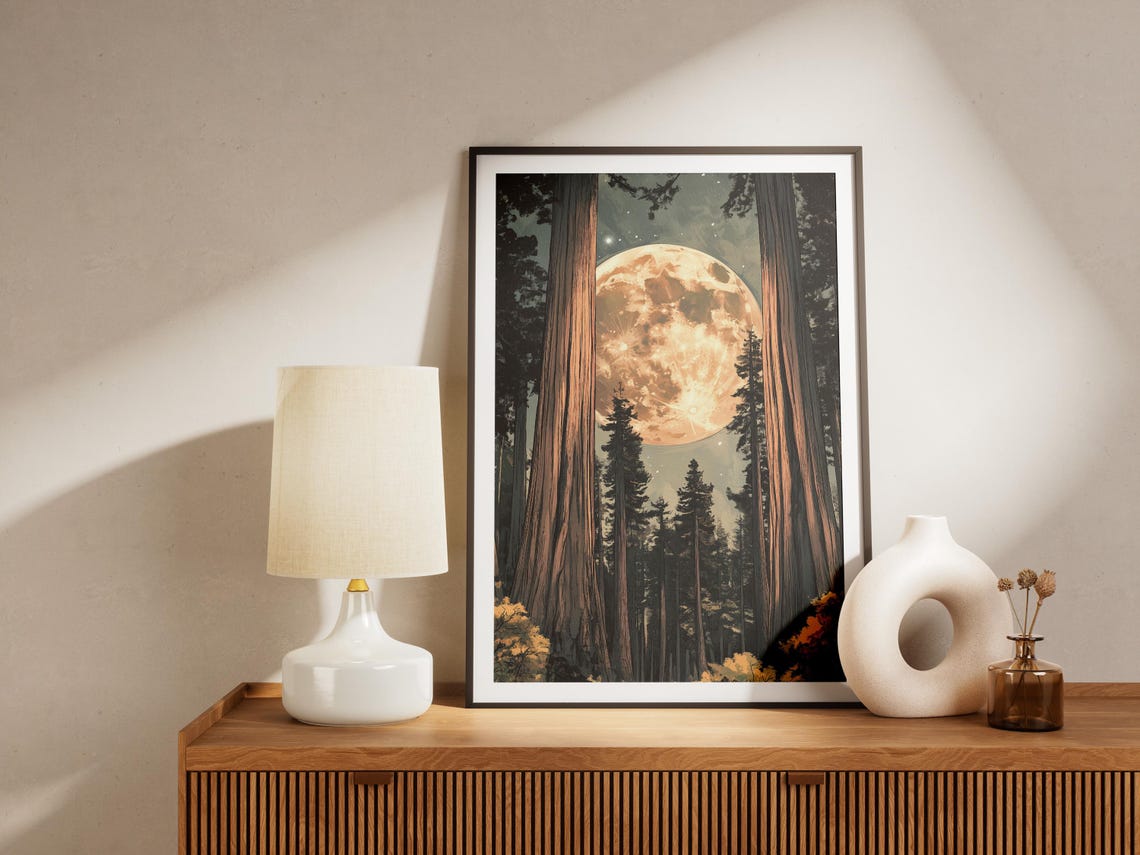 Redwood Forest Giant Trees Full Moon Night National Park Art Poster - Image 4